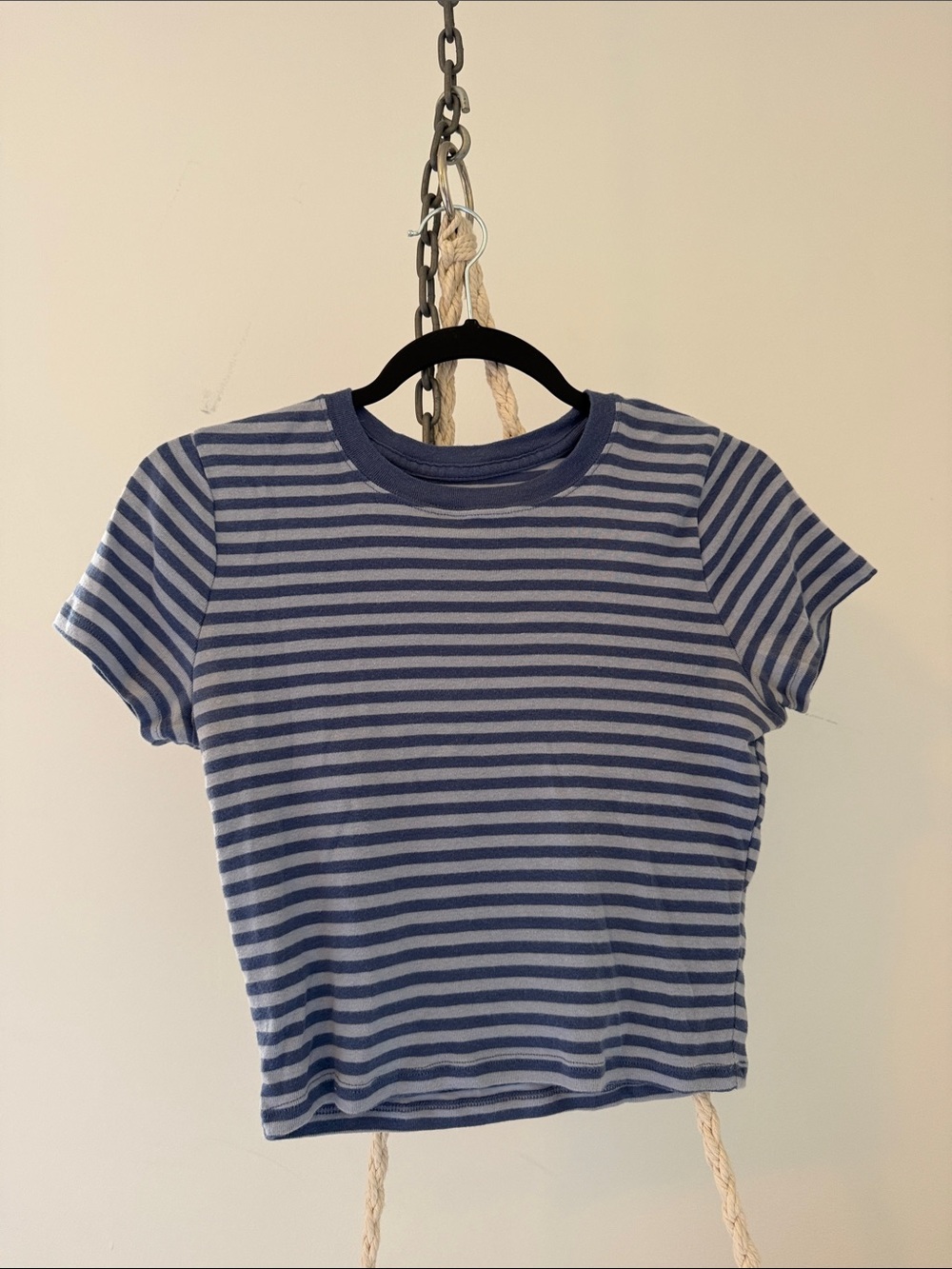 Hollister Blue and Light Blue Striped Crop Tee